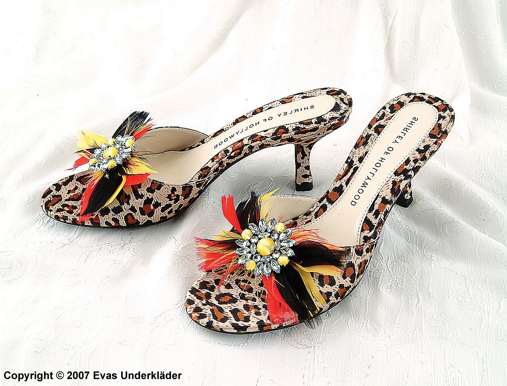 Heels with bejeweled feathers